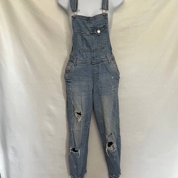 RSQ TILLY'S Distressed Denim Overalls Sz 1 Grunge Y2K Baddie Streetwear Festival - Picture 14 of 14